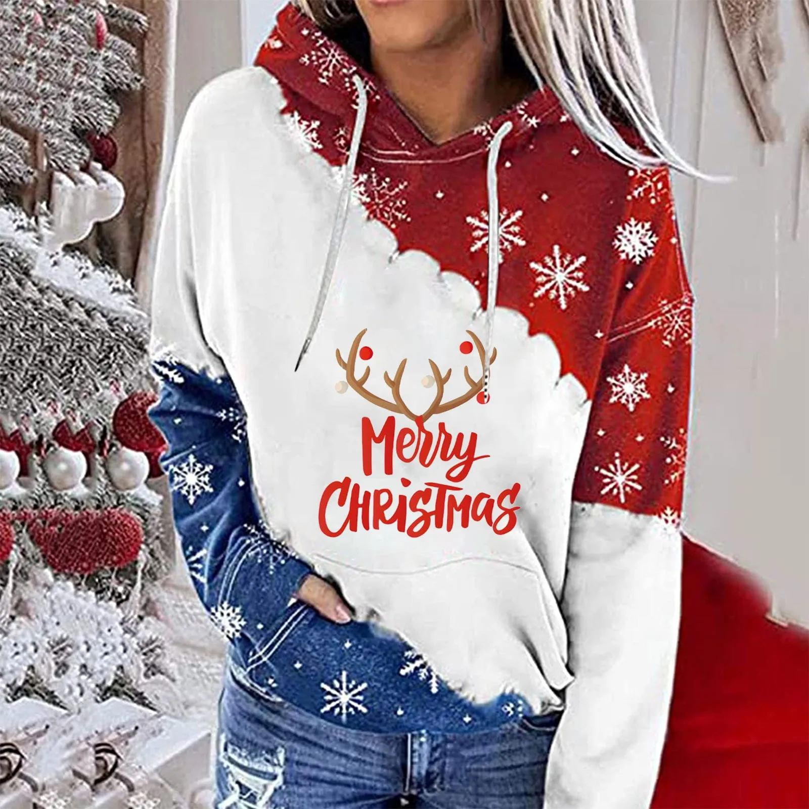 Women's Merry Christmas Printed Hoodie Color Block Hooded Sweatshirt Long Sleeve Pullover Casual Blouse Top Women Sudadera Mujer
Women's Merry Christmas Printed Hoodie Color Block Hooded Sweatshirt Long Sleeve Pullover Casual Blouse Top Women Sudadera Mujer