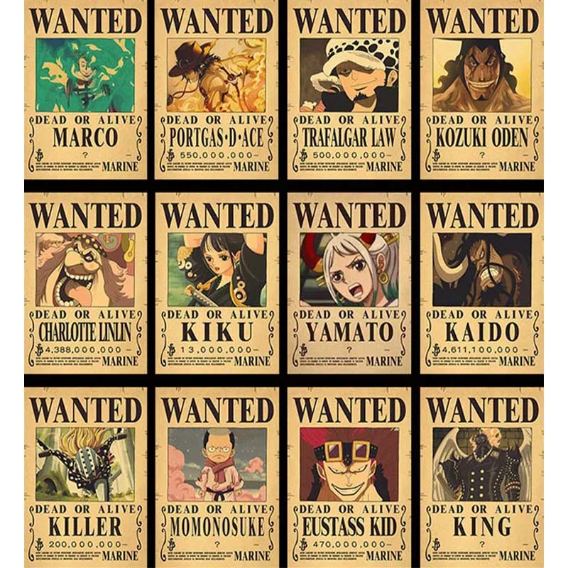 

28.5*19Cm New Anime One Piece Luffy Shichibukai Roger Bounty Wanted Posters Four Emperors Vintage Wall Decoration Poster Toys