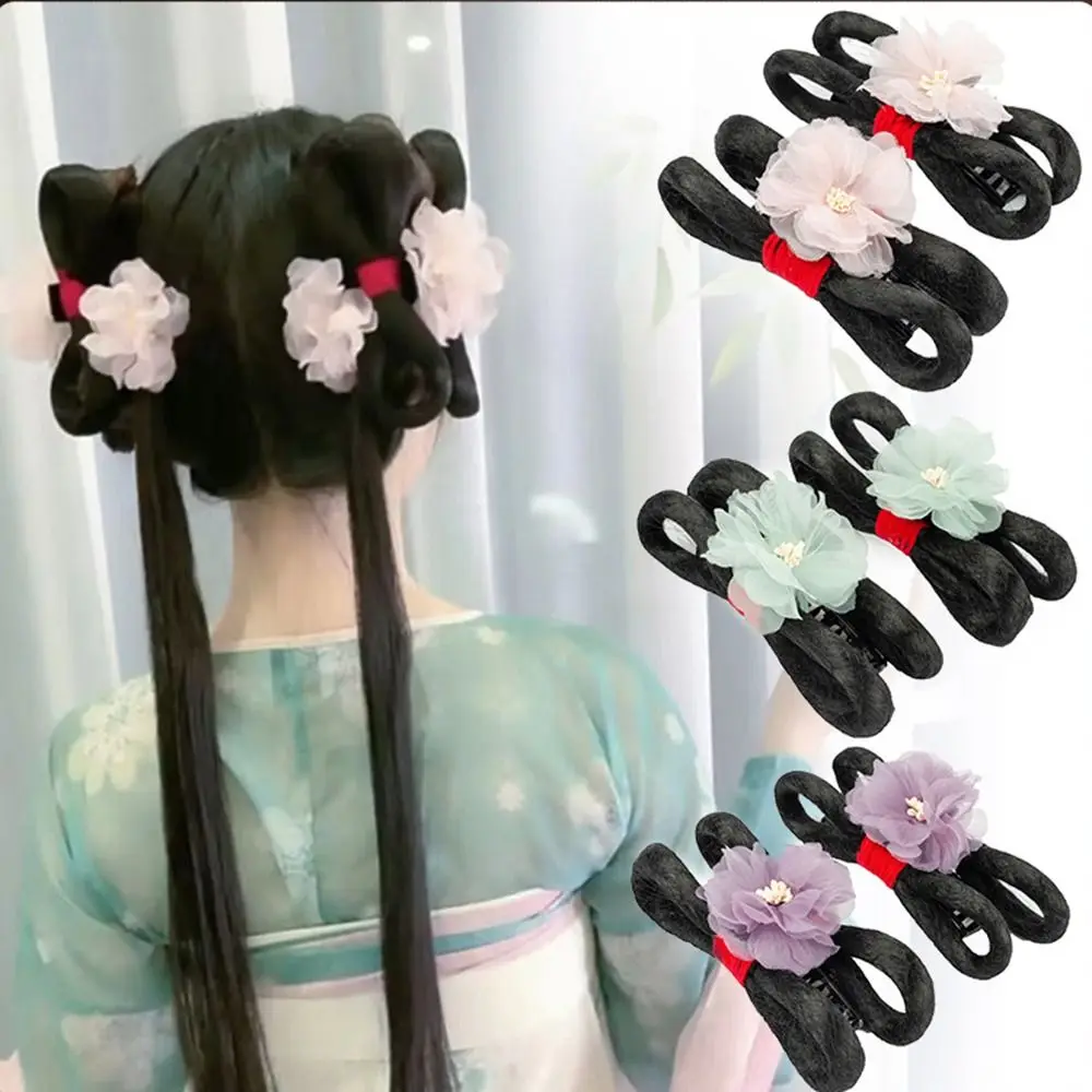 

Sweet Bowknot Hanfu Headdress Hair Design Flower Fluffy Hair Bun Wig Hair Claw Hair Styling Tools Chinese Style Wig Hairpin