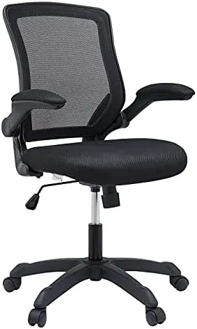 

Офисное кресло с сетчатой спинкой и виниловым сиденьем с откидными подлокотниками в черном цвете