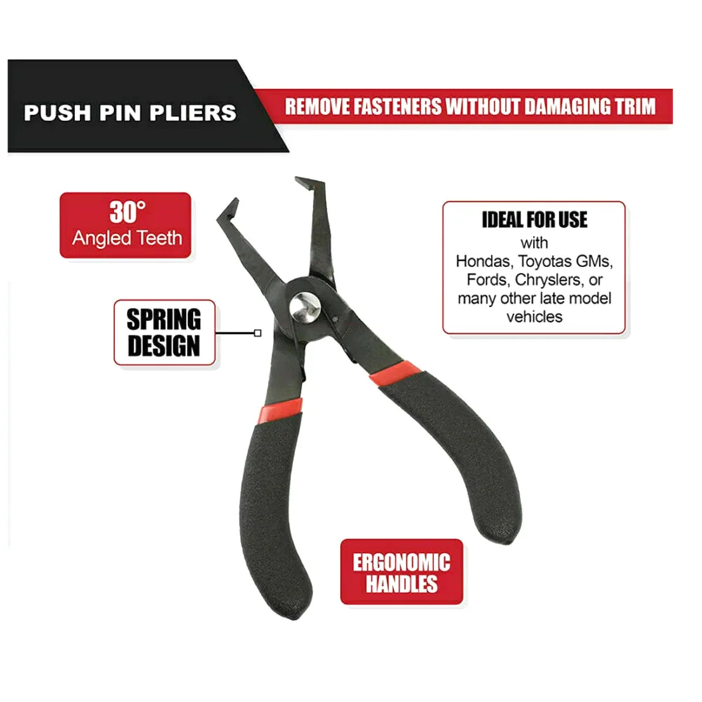 30° Push Pin Pliers Removal Plastic Poly Rivet W/Center Pin Panel Clip Fastener Quickly Removes Plastic Anchors Push Pin Pliers
30° Push Pin Pliers Removal Plastic Poly Rivet W/Center Pin Panel Clip Fastener Quickly Removes Plastic Anchors Push Pin Pliers