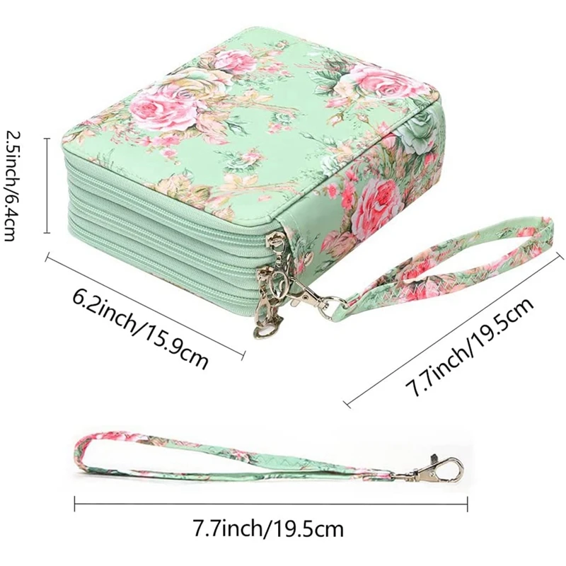 

72 Slots Pencil Holder With Zipper Closure Pencil Case For Watercolor Pens Or Markers, Pencil Case Organizer(Green Rose)