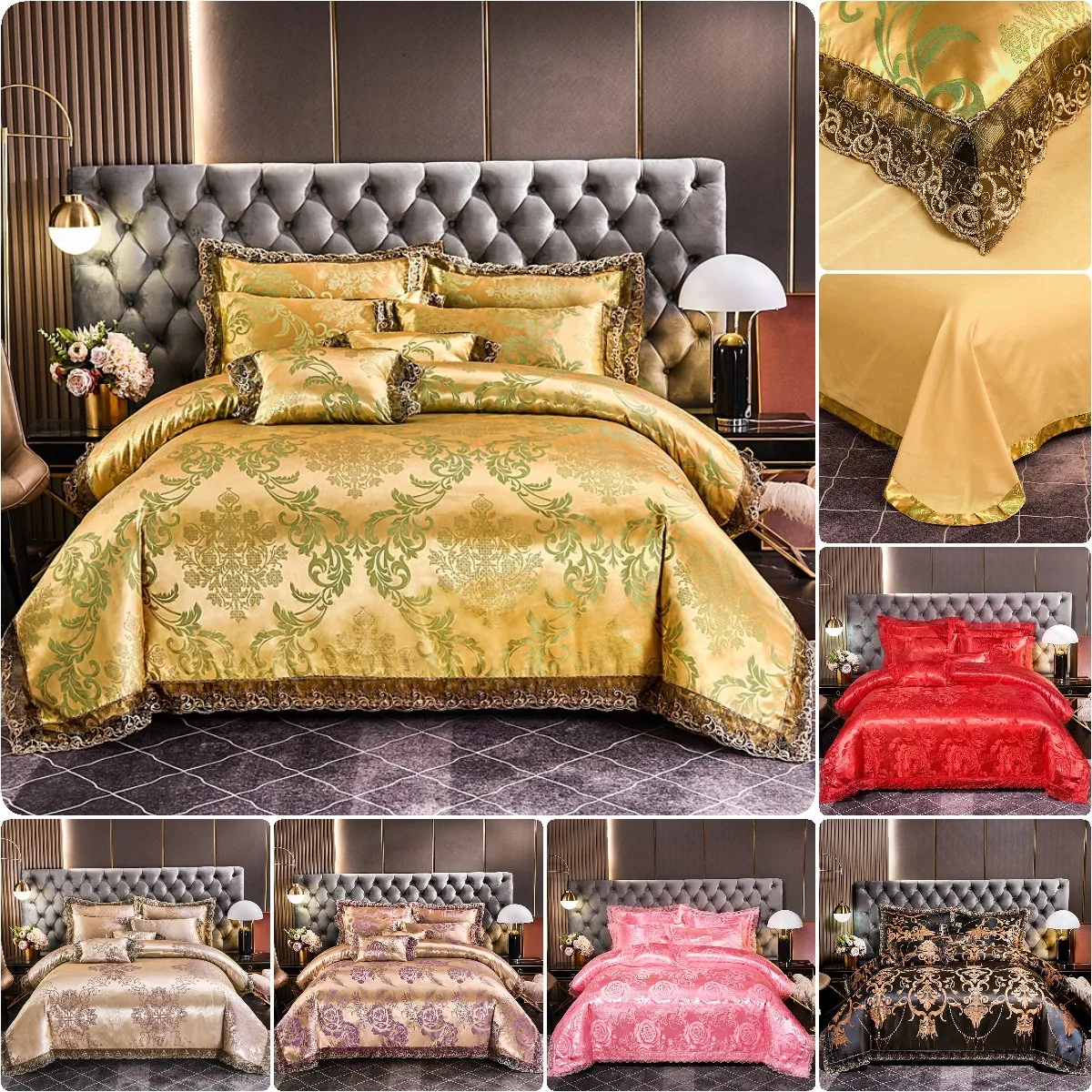 

Luxury Bed set Satin Jacquard Bedding Set Lace Duvet Cover Sets +Pillowcase Twin Queen King 2/3/4pcs Morndream Hometexile