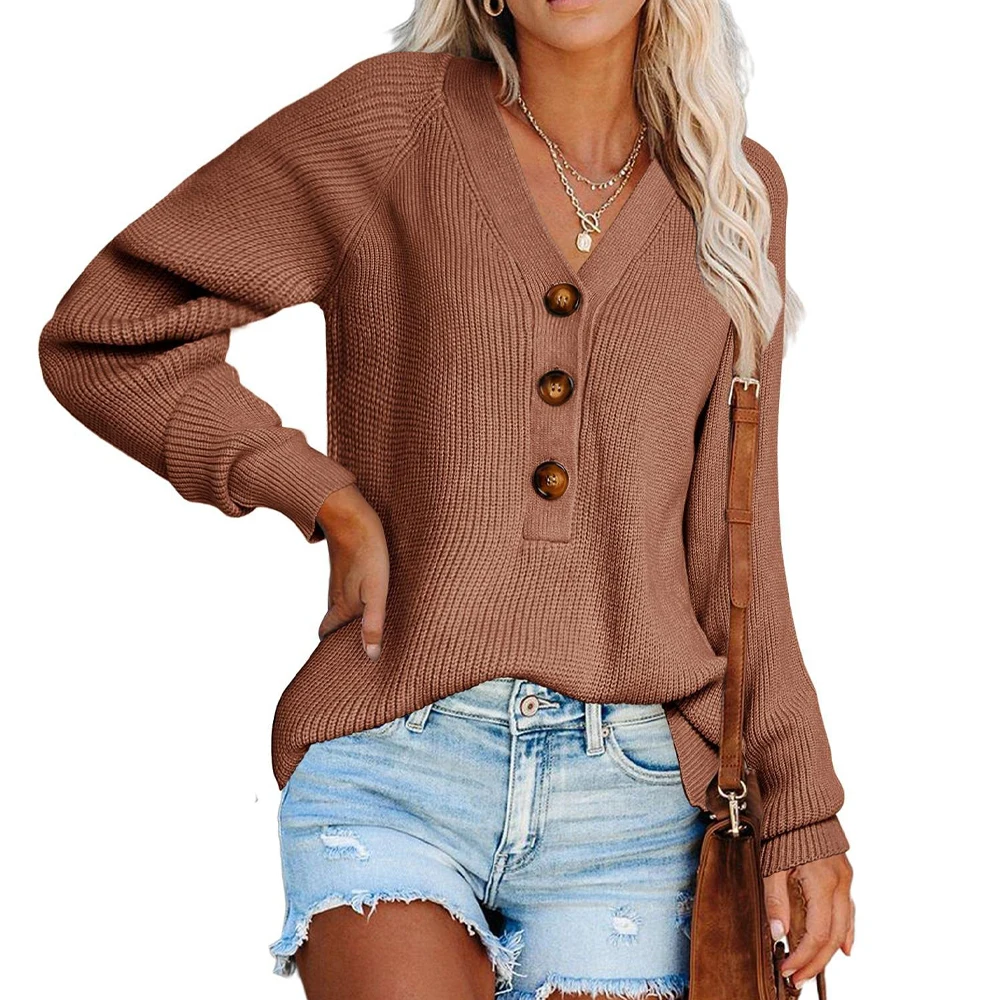 Женский трикотажный свитер на пуговицах, повседневный однотонный джемпер с длинным рукавом и V-образным вырезом, модная свободная футболка ... 
Женский трикотажный свитер на пуговицах, повседневный однотонный джемпер с длинным рукавом и V-образным вырезом, модная свободная футболка ...