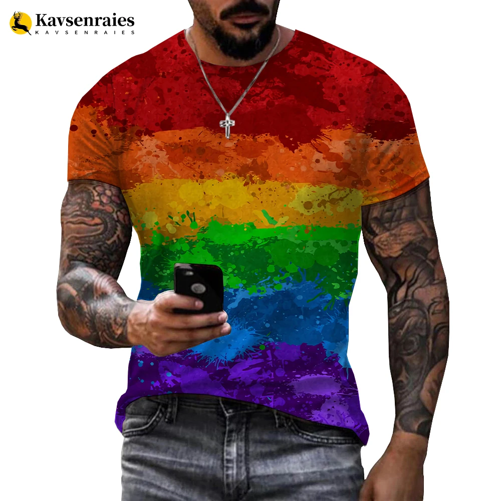 

New Rainbow Paint Splatter Print T-shirt Men Women Summer Hipster Colorful Ink 3D T Shirt Harajuku Streetwear Oversized Tops