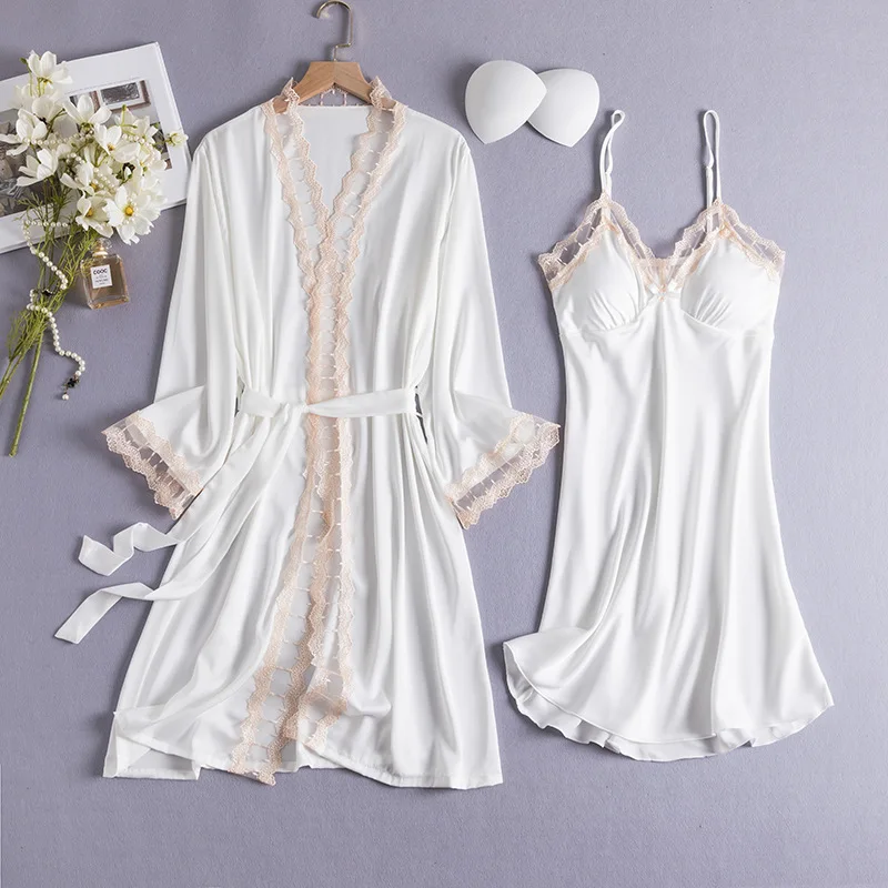 New Sweet Lace 2PCS Nighty Suit Women's Sexy Bride Wedding Robe Gown Short Nightgown Faux Silk Sleepwear Summer Home Pijamas
New Sweet Lace 2PCS Nighty Suit Women's Sexy Bride Wedding Robe Gown Short Nightgown Faux Silk Sleepwear Summer Home Pijamas