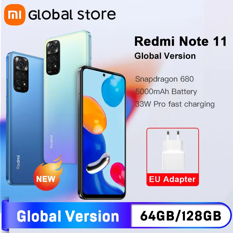 Глобальная версия смартфона Xiaomi Redmi Note 11 64 ГБ/128 ГБ Восьмиядерный Snapdragon 680 33 Вт Pro