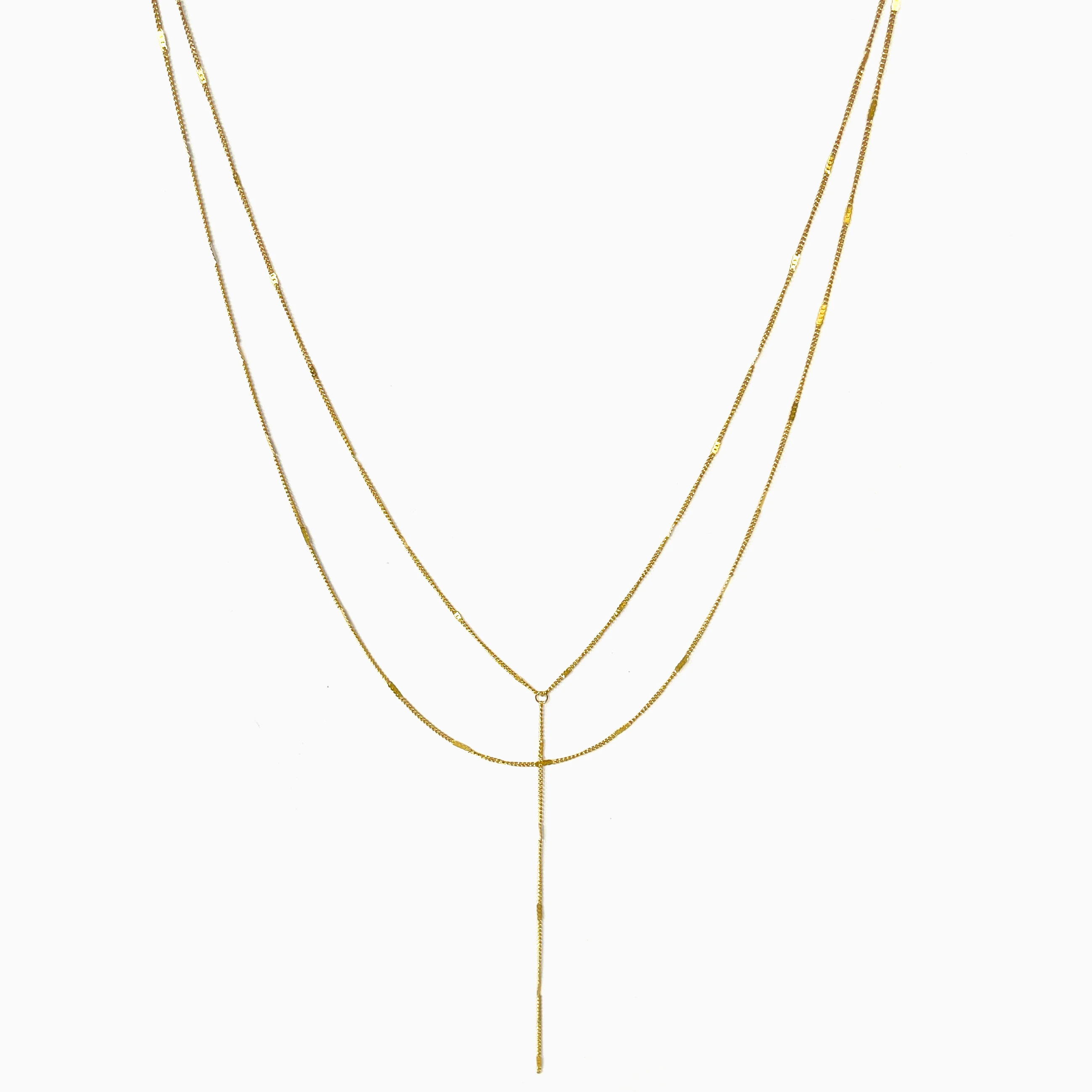 

Peri'sbox Gold Silver Plated Dainty Sequin Chain Double Layered Y Necklace Stainless Steel Minimal Lariat Necklaces Non Tarnish
