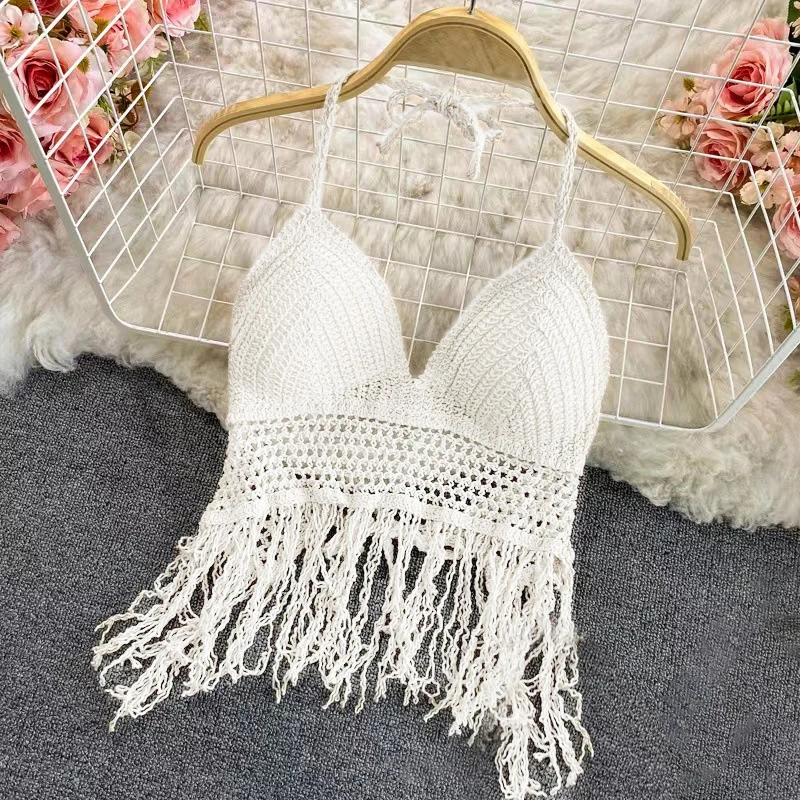 Sexy Boho Beach Holiday Camisole Halter Women Crochet Knit Swimsuit Bra Backless Vest Hollow Tassel Tank Top Women's Crop Tops
Sexy Boho Beach Holiday Camisole Halter Women Crochet Knit Swimsuit Bra Backless Vest Hollow Tassel Tank Top Women's Crop Tops