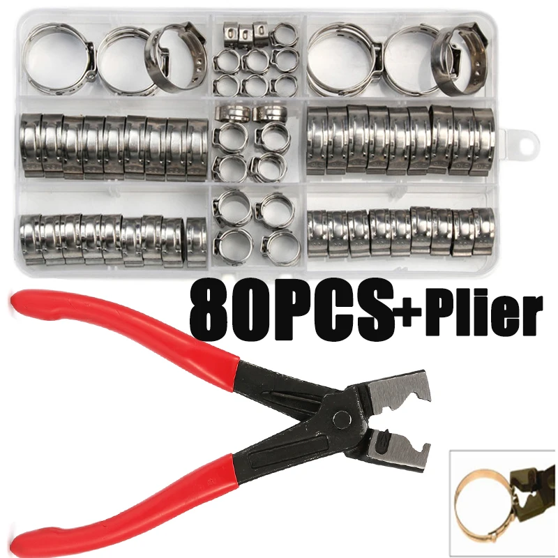 80pcs Ear Stepless Clamp Stainless Steel Worm Drive Fuel Water Hose Pipe Clamps Clips+ 1PC Hose Clip Clamp Pliers
80pcs Ear Stepless Clamp Stainless Steel Worm Drive Fuel Water Hose Pipe Clamps Clips+ 1PC Hose Clip Clamp Pliers