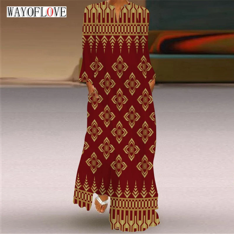 WAYOFLOVE Ladies Spring Autumn Long Dress Loose Long Sleeve V-neck Red Printing Casual Beach Dresses Elegant Vintage Dress Women
WAYOFLOVE Ladies Spring Autumn Long Dress Loose Long Sleeve V-neck Red Printing Casual Beach Dresses Elegant Vintage Dress Women