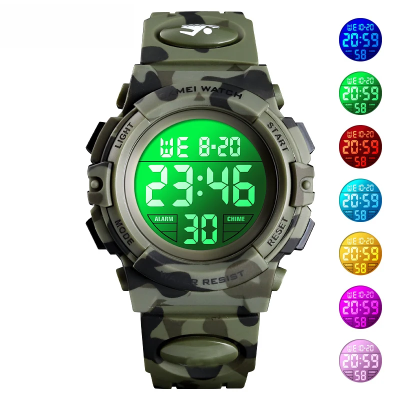 2021 Boys Sports Military Kids Digital Watches Student Children's Watch Fashion Luminous Led Alarm Camouflage Green Girls Clock |