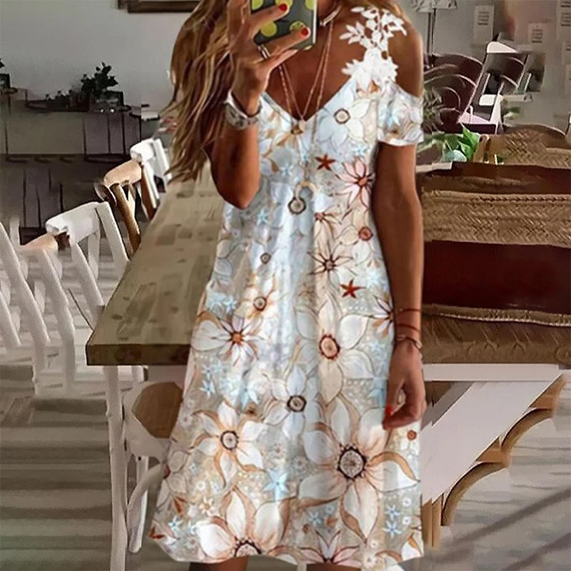 Women Summer Dress Casual Off Shoulder Bohemian Knee-length Dresses Elegant A-Line Short Sleeve Beach Dress Female Robe Vestidos
Women Summer Dress Casual Off Shoulder Bohemian Knee-length Dresses Elegant A-Line Short Sleeve Beach Dress Female Robe Vestidos