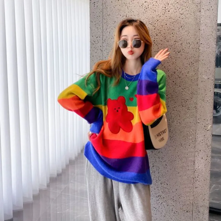 Осенне-зимний вязаный женский свитер, Свободный Топ оверсайз, Модный пуловер радужной расцветки с рукавами реглан, длинные свитера B698
Осенне-зимний вязаный женский свитер, Свободный Топ оверсайз, Модный пуловер радужной расцветки с рукавами реглан, длинные свитера B698