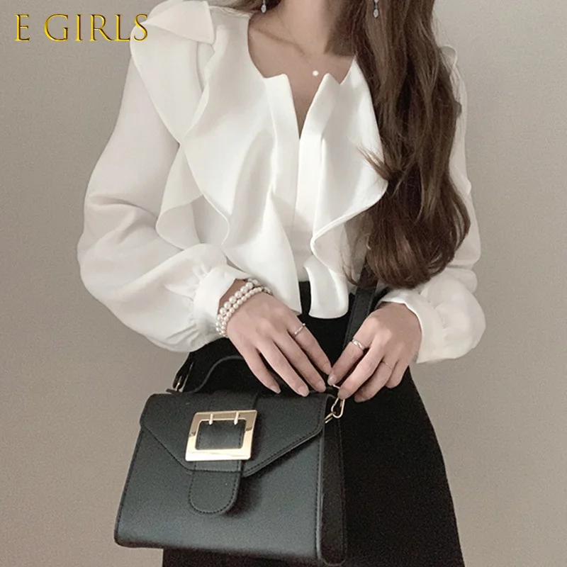 E GIRLS Spring New Ruffle Blouse Shirt Causal V-neck Puff Long Sleeve Women Tops Korean Fashion Blusas Feminimos
E GIRLS Spring New Ruffle Blouse Shirt Causal V-neck Puff Long Sleeve Women Tops Korean Fashion Blusas Feminimos