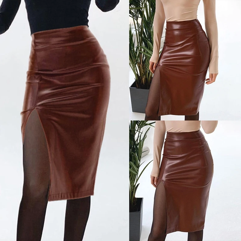 Female Sexy PU Leather Female Skirt High Waist Split Zipper OL Tight Pencil Skirt Brown
Female Sexy PU Leather Female Skirt High Waist Split Zipper OL Tight Pencil Skirt Brown