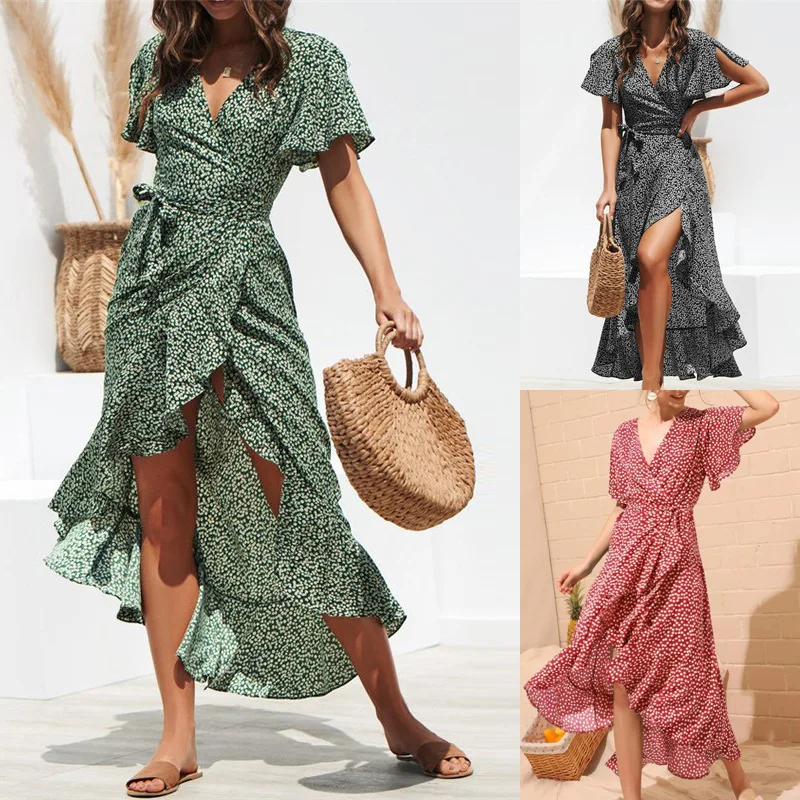 Summer Beach Maxi Dress Women Floral Print Boho Long Chiffon Dress Ruffles Wrap Casual V-Neck Split Sexy Party bodycon dress 
Summer Beach Maxi Dress Women Floral Print Boho Long Chiffon Dress Ruffles Wrap Casual V-Neck Split Sexy Party bodycon dress