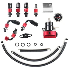 Engine Parts Universal Adjustable Fuel Pressure Regulator Guage Kit Oil Line 100PSI Fpr AN6 Oil Hose Fitting EFI RED BLACK