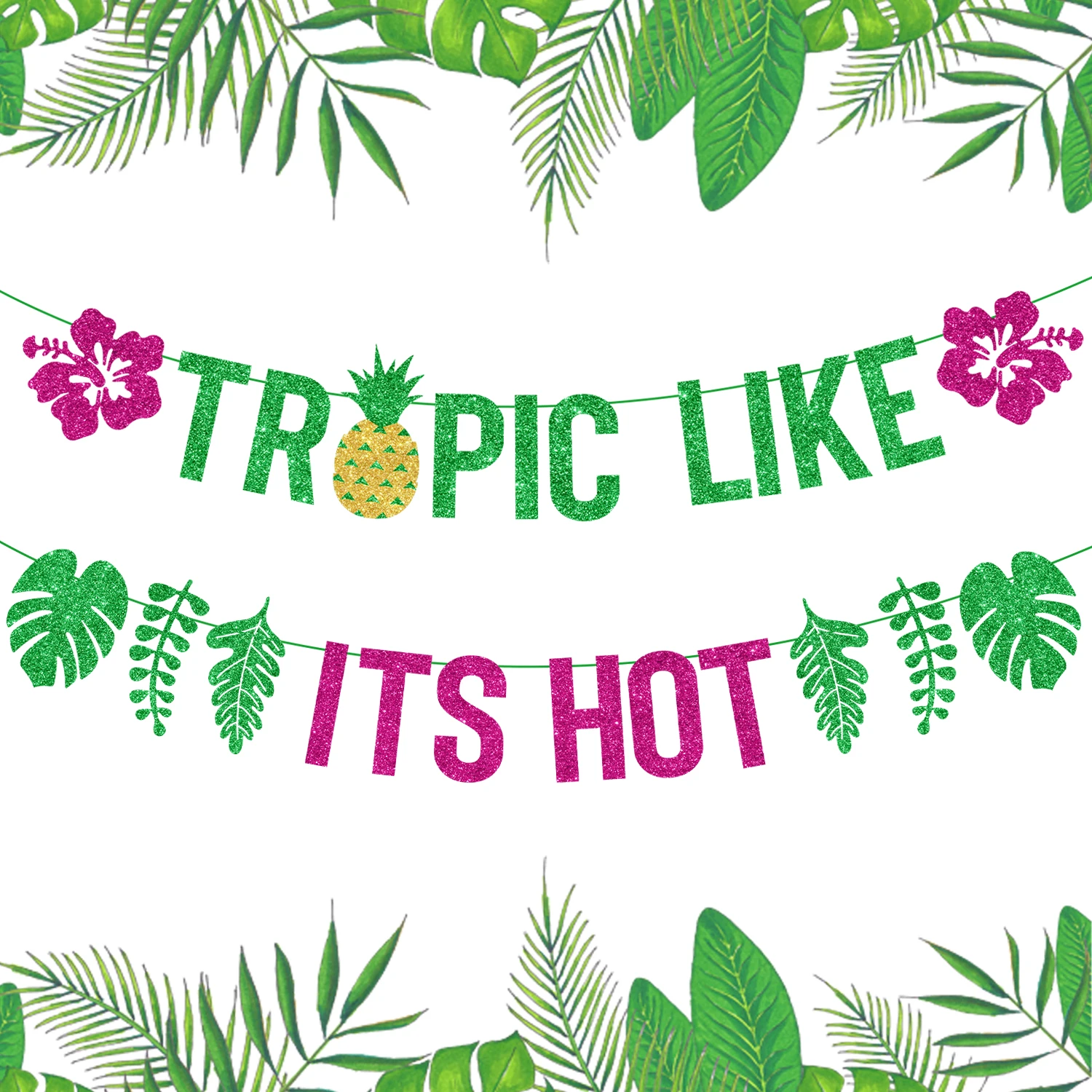 

Tropic Like Its Hot Glitter Banner for Summer Tropical Hawaiian Luau Party Bachelorette Party Beach Bach Party Decorations