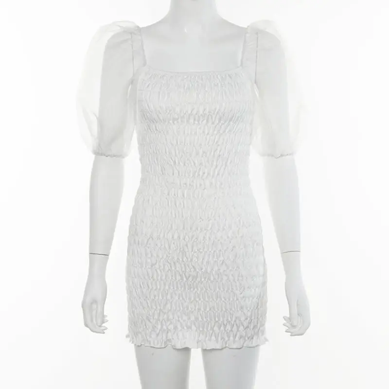 Women Short Mesh Bubble Sleeve Sexy Mini Bodycon Dress White Color Shirred Stretchy Ruffles Hem Wedding Cocktail Party U4LF
Women Short Mesh Bubble Sleeve Sexy Mini Bodycon Dress White Color Shirred Stretchy Ruffles Hem Wedding Cocktail Party U4LF