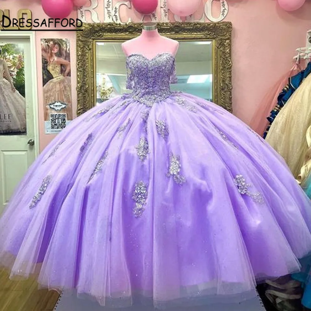 

Purple Quinceanera Dresses Beading Off Shoulder Sweetheart Applique Formal Pageant Ball Gown for Girls Vestidos De Anos