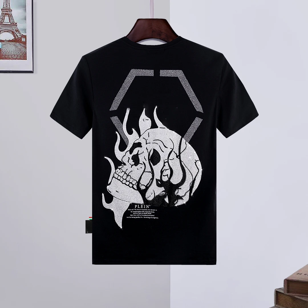 2022 summer new short sleeved men's cotton back skull flame Print Hot diamond T-shirt fashion European and American trend top
2022 summer new short sleeved men's cotton back skull flame Print Hot diamond T-shirt fashion European and American trend top