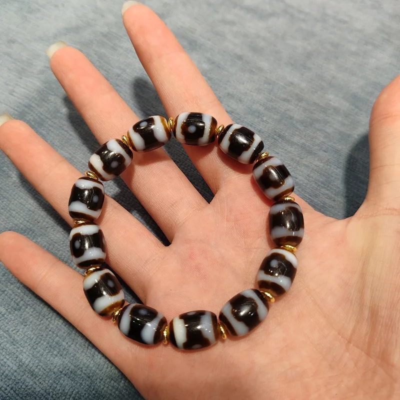 Xizang Totem Agate Dzi Этническая нить тайваньский процесс инфильтрации черный и белый 3