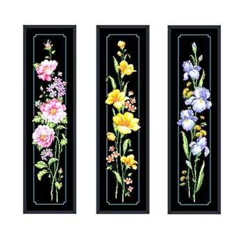 Lovely flower cross stitch kit aida fabric 18ct 14ct 11ct black canvas cotton thread cross stitch kits for adults