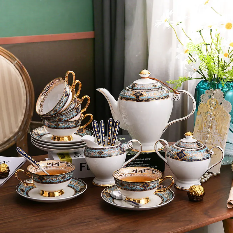 

Luxury Bone China Tea Set Europe Ceramic Coffee Set Porcelain Tea Cup Pot Teapot Teacup Sugar Bowl Milk Jug Ceremony Teaware
