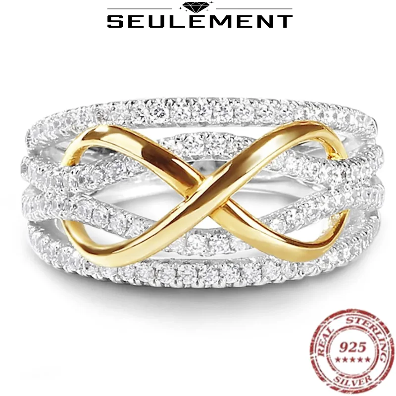 

Seulement 925 Sterling Silver Infinity Love Ring 5A Zircon Bowknot Letter 8 Eternity Promise Jewelry for Woman Girlfriend Gifts