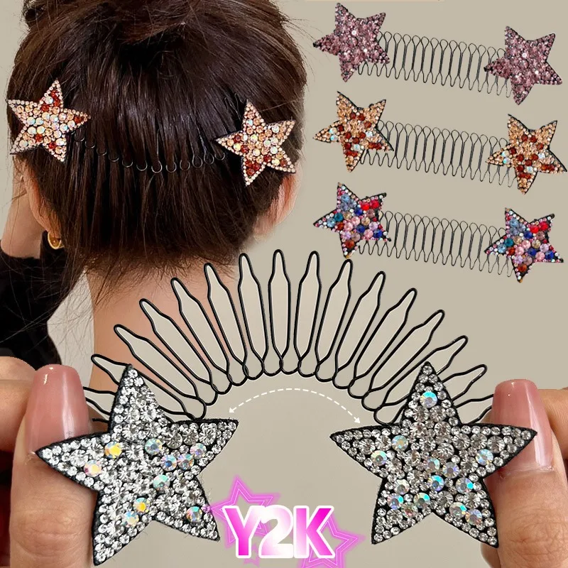 

Y2K Diamond Star Hair Comb Women Back Brain Spoon Fragment Hair Sorter Kids Spring Small Hairpin Comb Hairstyle Fixator Headwear