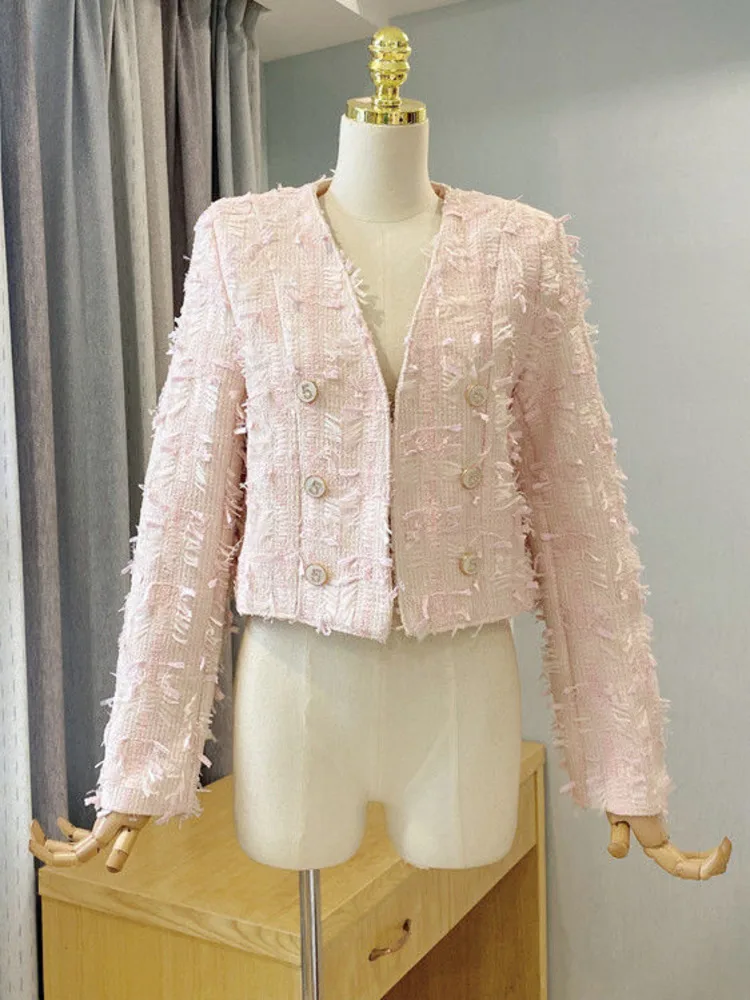 New Fashion Korean Chic Vintage Tweed Woolen Jacket Coat Women Autumn Winter Single Breasted Pink Tassel Office Lady Outwear
New Fashion Korean Chic Vintage Tweed Woolen Jacket Coat Women Autumn Winter Single Breasted Pink Tassel Office Lady Outwear