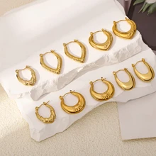 2023 New Stainless Steel Piercing Hoop Earrings for Women Jewelry 18k Pure Gold Color Man Sterling Steel Earrings Free Shipping