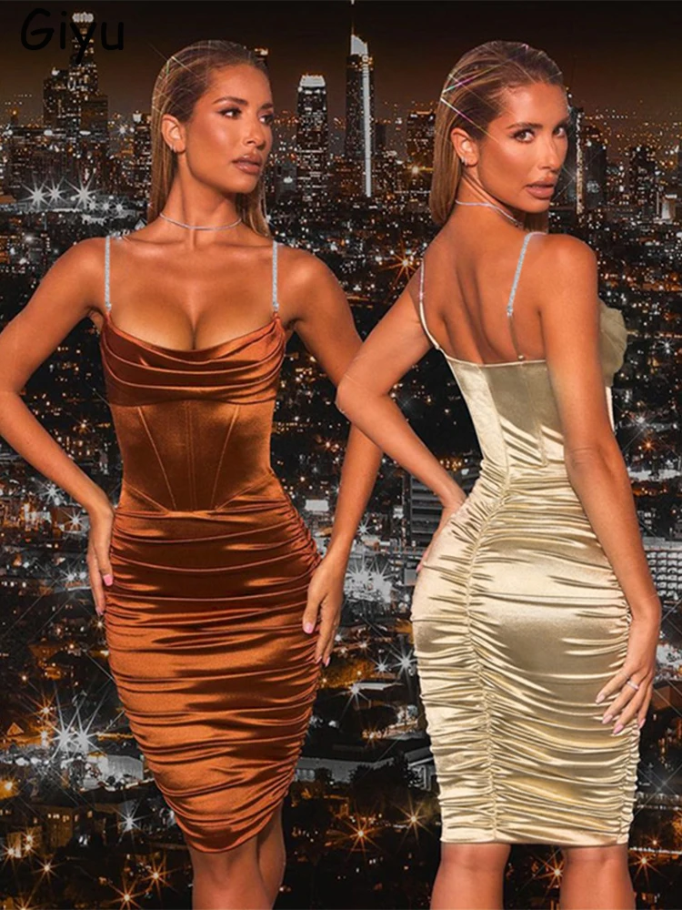 Giyu Club Party Sexy Bodycon Satin Midi Dresses Women Diamonds Spaghetti Strap Backless Vestidos Summer Elegant Ruched Dress
Giyu Club Party Sexy Bodycon Satin Midi Dresses Women Diamonds Spaghetti Strap Backless Vestidos Summer Elegant Ruched Dress
