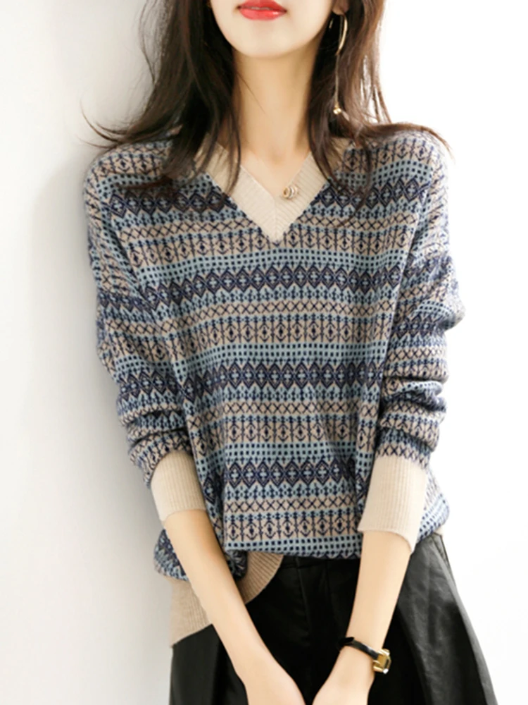 Print Striped Sweater Knitted Sweaters Women 2023 Autumn Winter V Neck Loose Pullover Casual Clothes Long Sleeve Top Pull Femme
Print Striped Sweater Knitted Sweaters Women 2023 Autumn Winter V Neck Loose Pullover Casual Clothes Long Sleeve Top Pull Femme