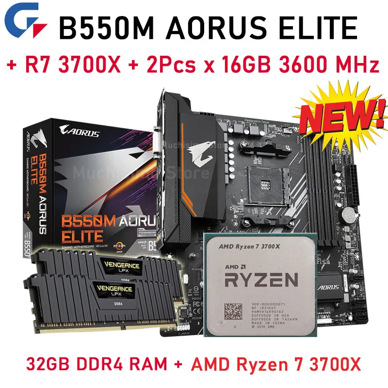 Socket AM4 Motherboard For B550M AORUS ELITE + AMD RYZEN 7 3700X CPU+32GB Ram DDR4 3600 Mhz Combo Set AMD B550 Mainborad 128GB
Socket AM4 Motherboard For B550M AORUS ELITE + AMD RYZEN 7 3700X CPU+32GB Ram DDR4 3600 Mhz Combo Set AMD B550 Mainborad 128GB