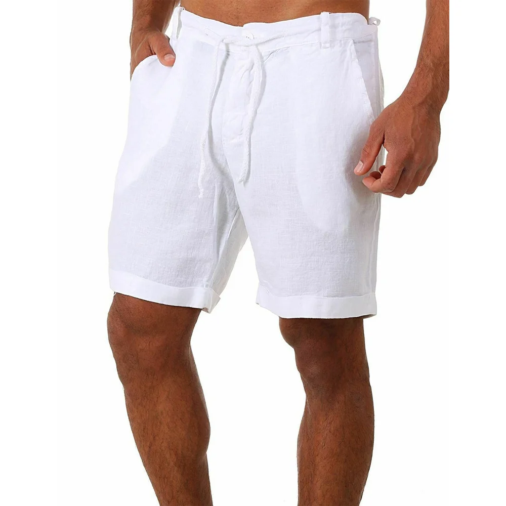 

2023 nowe męskie spodnie spodenki z bawełny i lnu dla oddychające spodnie o jednolitym kolorze Fitness męskie ubrania
