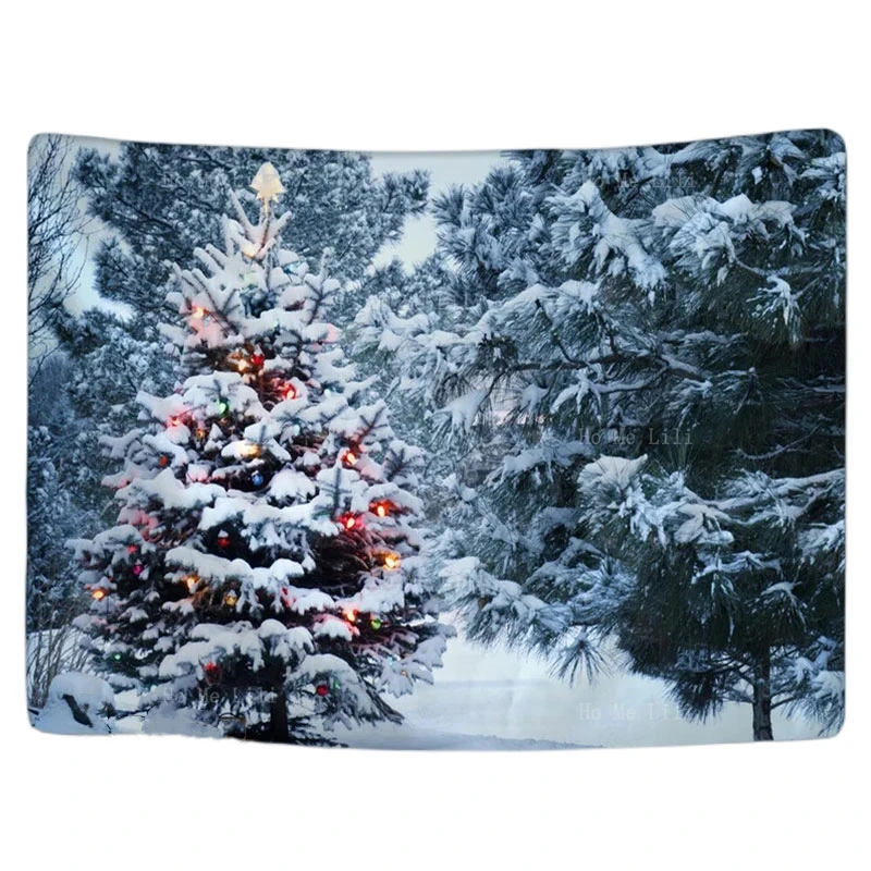 

Xmas Winter Forest Snowscape Tapestry Wall Hanging Snow Christmas Tree Home Decoration Holiday Gift