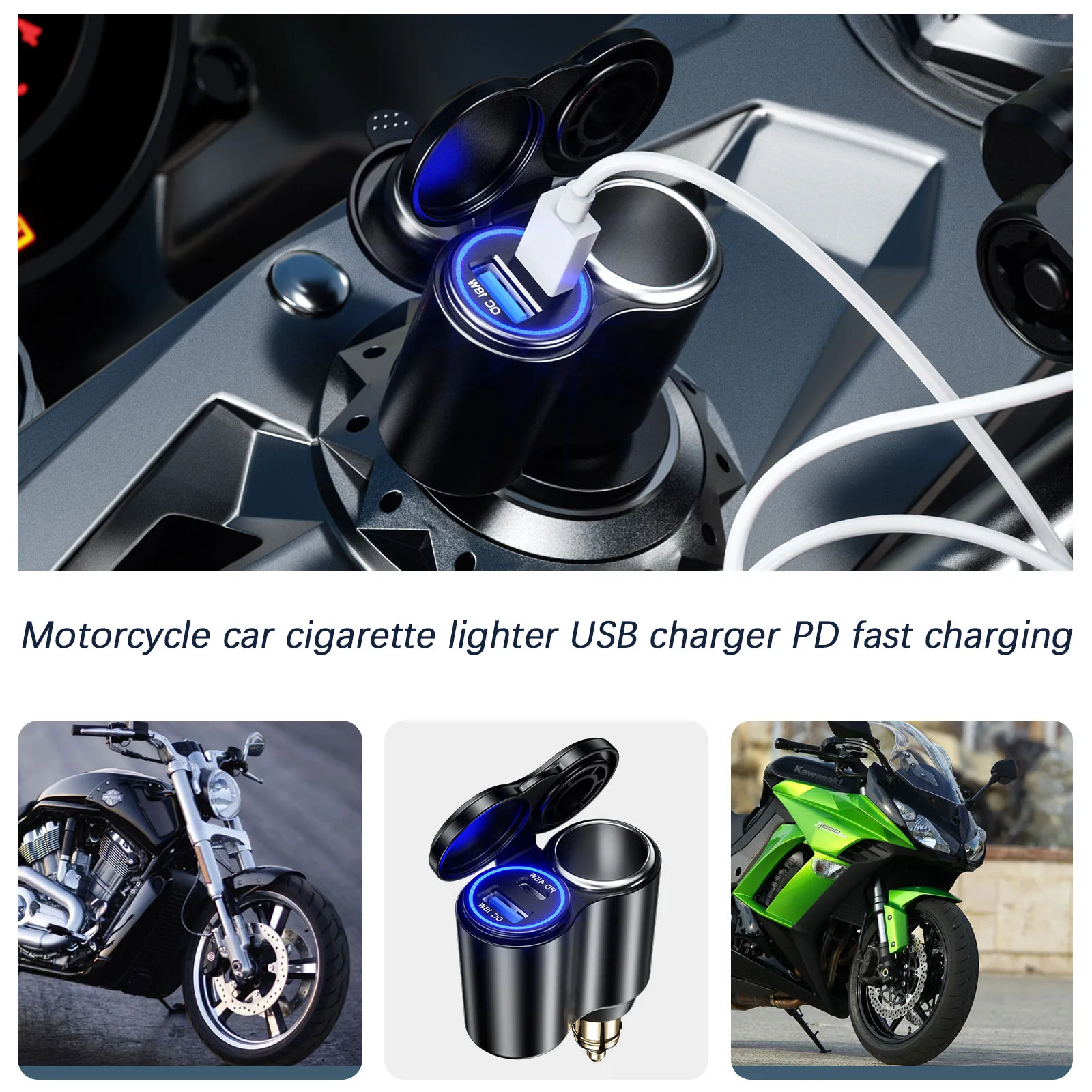 Зарядное устройство для мотоцикла и розетка прикуривателя Din Hella Plug QC 18 Вт PD 45 Type-C