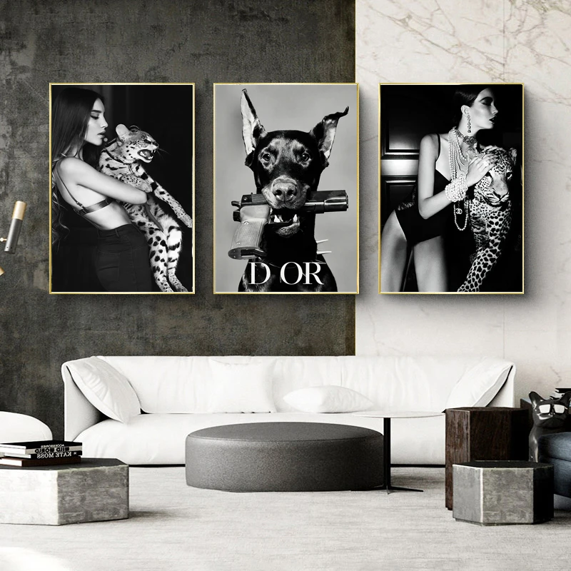 Canvas Painting Black & White Fashion Sexy Woman Leopard Dog Luxury Poster Nordic Wall Art Pictures Print Living Room Home Decor
Canvas Painting Black & White Fashion Sexy Woman Leopard Dog Luxury Poster Nordic Wall Art Pictures Print Living Room Home Decor