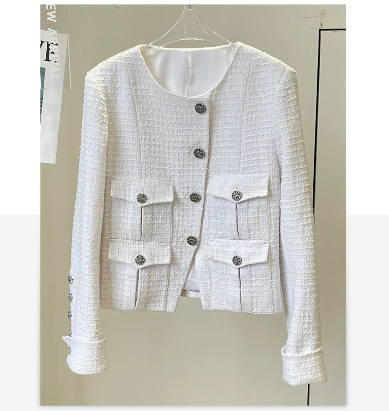 2022 Spring France Style Women's High Quality O-neck White Tweed Jackets Coat F126
2022 Spring France Style Women's High Quality O-neck White Tweed Jackets Coat F126