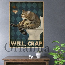 Cat Well Crap Canvas Painting Lovely Home Decor Vintage Funny Poster Hd Print Modular Picture Bathroom Wall Artwork