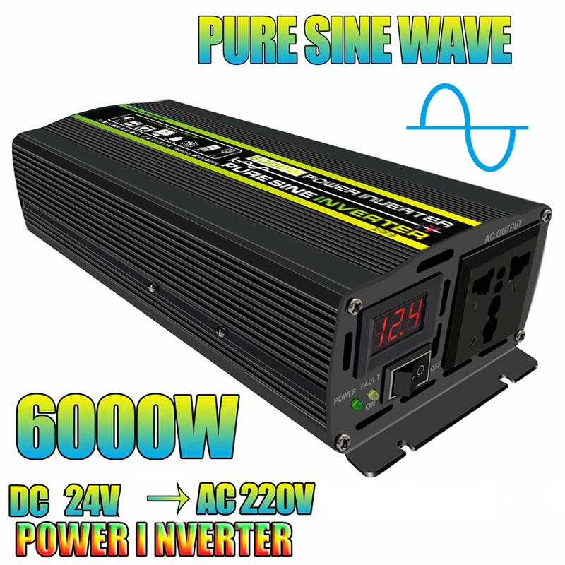 

3000/4000/6000/8000/10000W Pure Sine Wave Inverter DC 24V To AC 220V Voltage Transformer Power Converter Solar Car Inverter