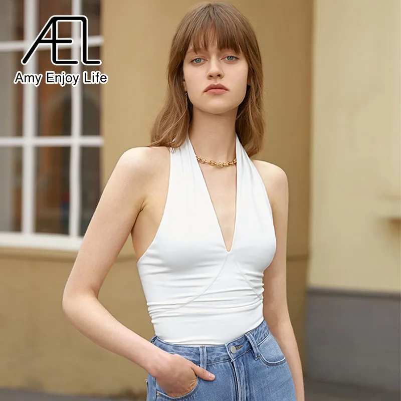 AEL Women Summer Backless Tank Tops Elastic Slim Sexy White Halter V-Neck Crop Blouse 2022 New Fashion Streetwear
AEL Women Summer Backless Tank Tops Elastic Slim Sexy White Halter V-Neck Crop Blouse 2022 New Fashion Streetwear