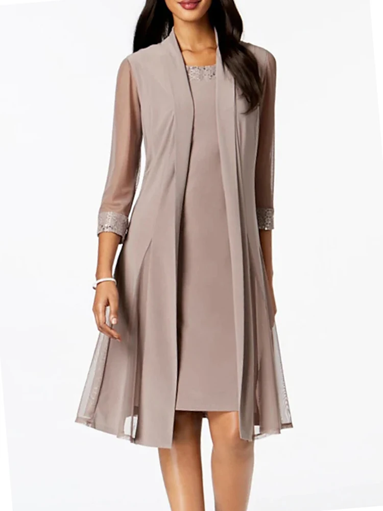 Two Piece Mother of the Bride Dress Jewel Neck Knee Length Chiffon Long Sleeve with Ruched Formal Occasion Wedding Guest Party
Two Piece Mother of the Bride Dress Jewel Neck Knee Length Chiffon Long Sleeve with Ruched Formal Occasion Wedding Guest Party