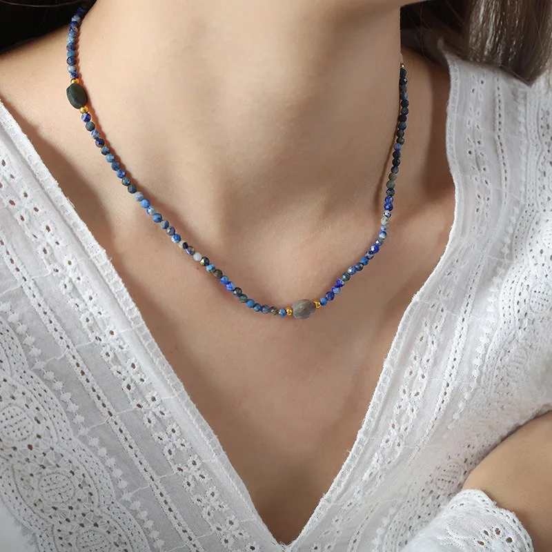 

Minar Retro Blue Grey Contrast Color Natural Stone Strand Beaded Necklaces for Women 18K Gold PVD Plated Stainless Steel Choker