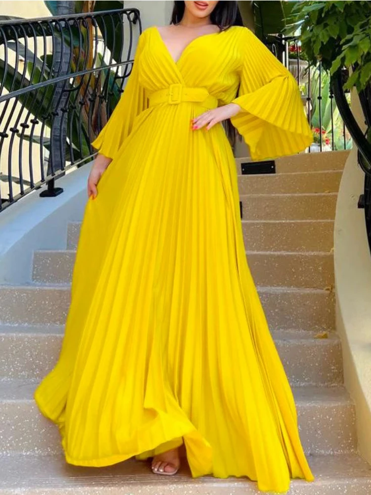 Women Summer Solid Maxi Long Dress Elegant Fashion Casual Sexy V Neck with Belt High Waist Office Lady Streetwear Dress
Women Summer Solid Maxi Long Dress Elegant Fashion Casual Sexy V Neck with Belt High Waist Office Lady Streetwear Dress