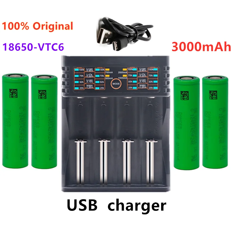 100% New Original 3.7V 3000 mAh Li ion 18650 battery for SONY US18650 vtc6 3000 mah 18650 battery 3.7V +1pcs USB charger
100% New Original 3.7V 3000 mAh Li ion 18650 battery for SONY US18650 vtc6 3000 mah 18650 battery 3.7V +1pcs USB charger