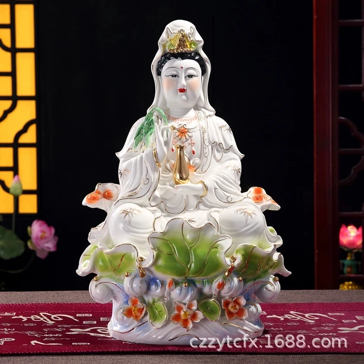 16 inches High white jade porcelain sitting lotus leaf Guanyin Bodhisattva Buddha statue ornament
16 inches High white jade porcelain sitting lotus leaf Guanyin Bodhisattva Buddha statue ornament