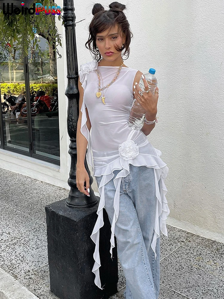 Weird Puss Y2K See Through Tanks Tops Women Sleeveless Backless Irregular Tassel Skinny Summer Wild Streetwear Chic Flower Vest
Weird Puss Y2K See Through Tanks Tops Women Sleeveless Backless Irregular Tassel Skinny Summer Wild Streetwear Chic Flower Vest